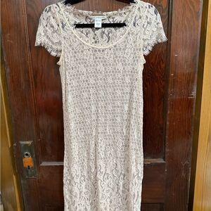 Diane Von Furstenberg Lace Midi Dress in Cream